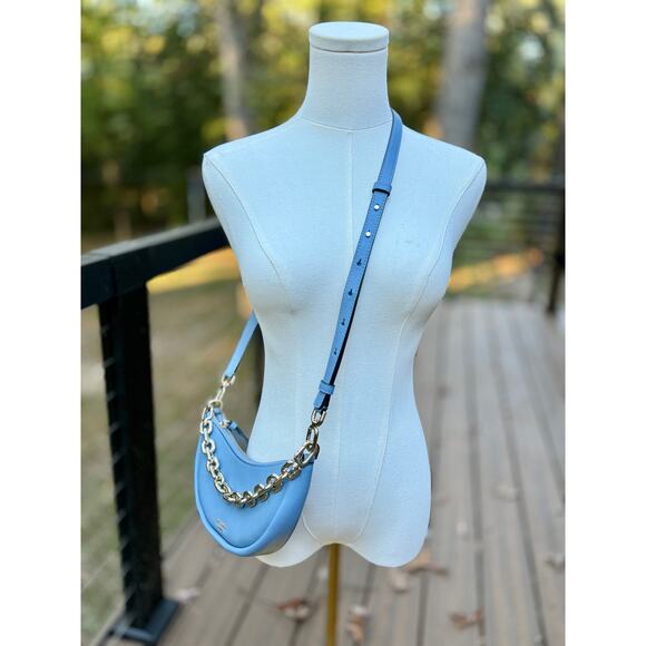Kate Spade Smile Bag Light Blue Leather Crossbody & Chain Strap Shoulder Purse - Picture 8 of 13